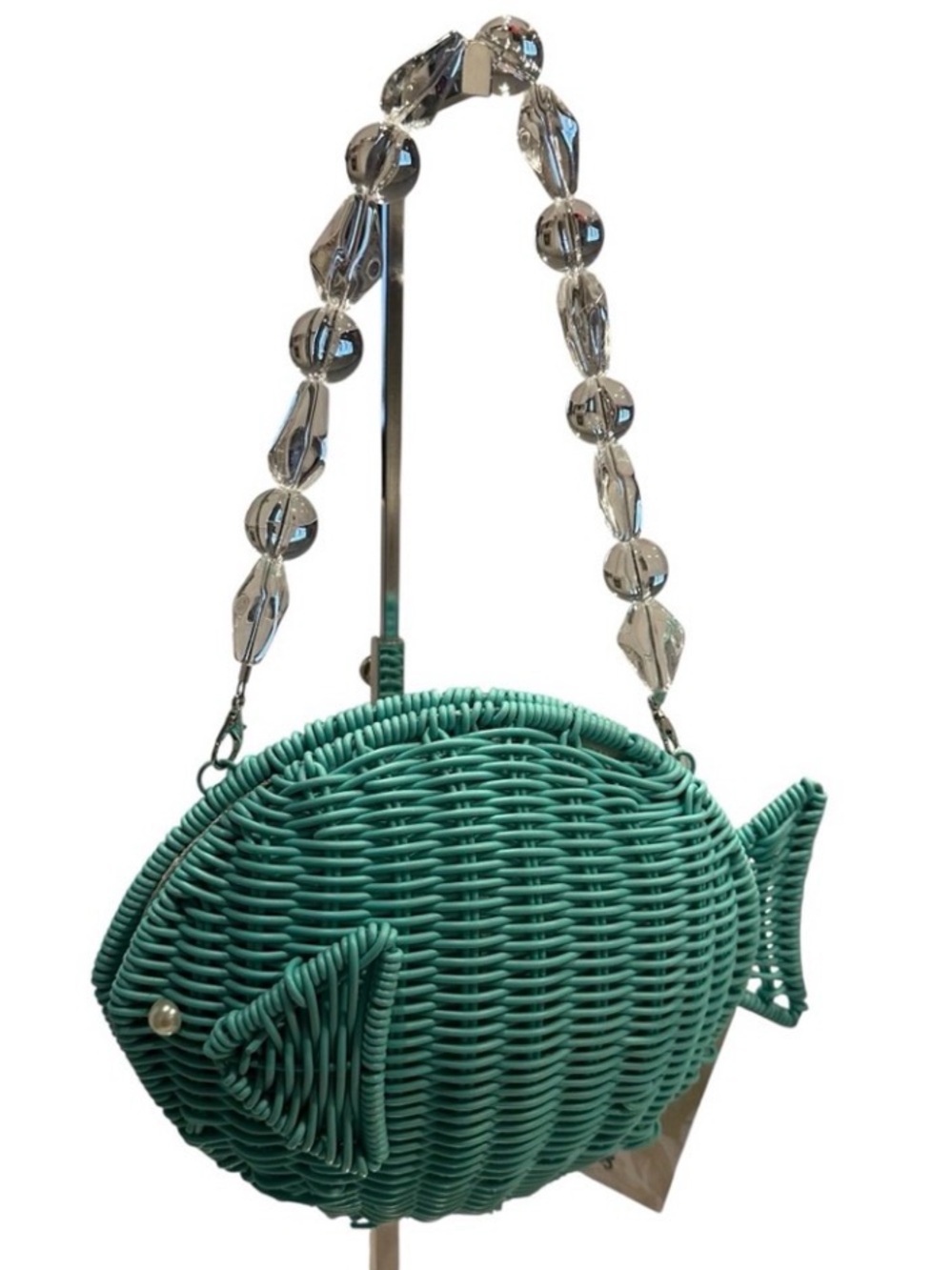 New Tommy Bahama Teal Woven Fish-Shaped Bag - Picture 9 of 15